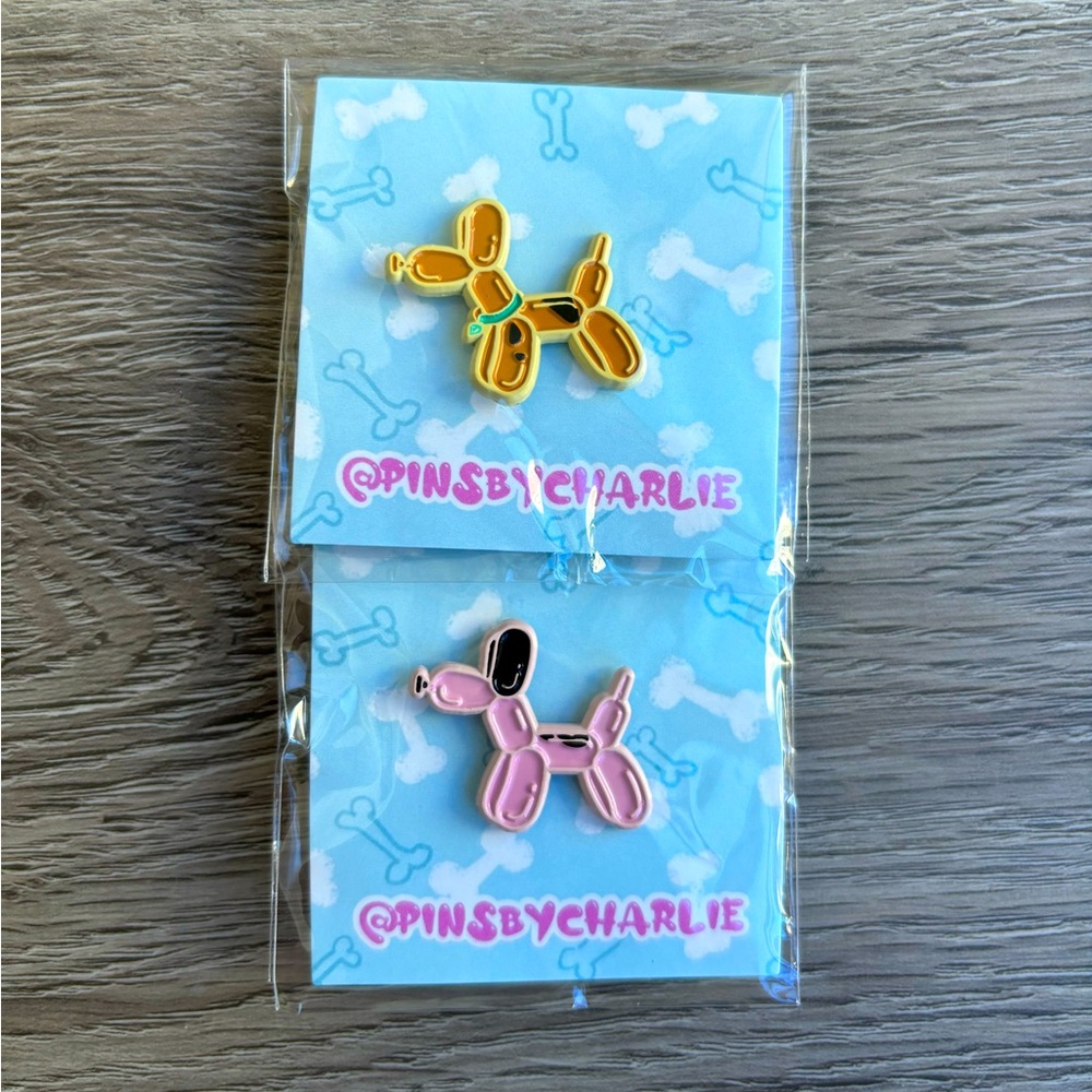 2 Balloon Animal Cartoon Dog Enamel Pins